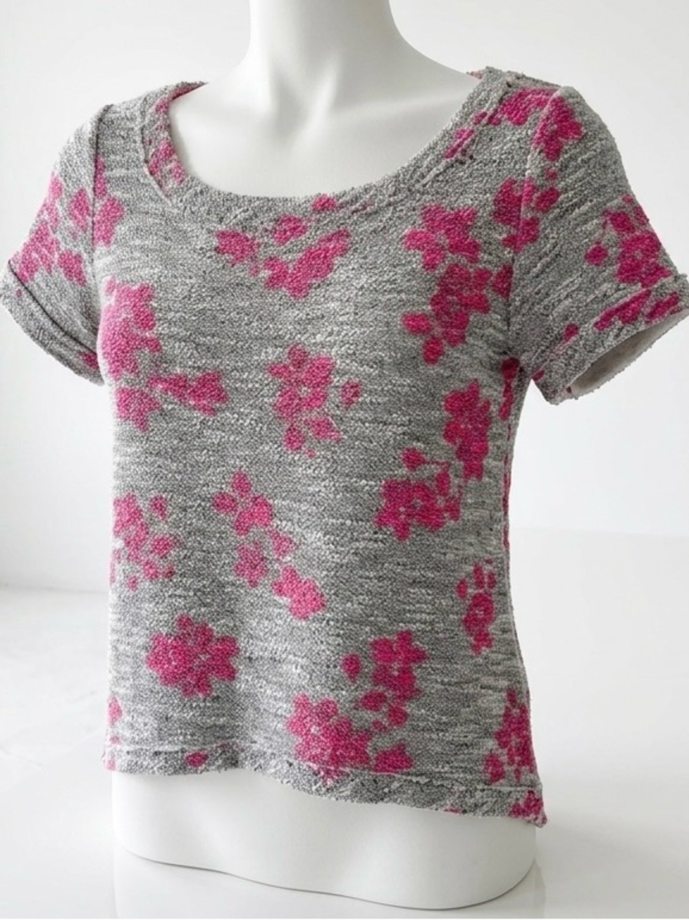 Anthropologie| Postmark| Grey & Pink Floral Boucle Terry Knit Top Sz XS